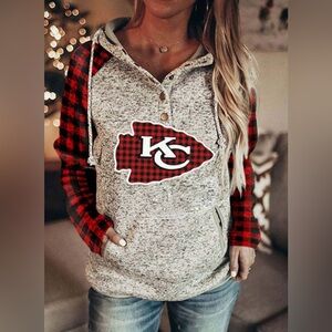 Kansas City Chiefs Plaid Sleeve Hoodie | NWT | Cozy Football Sweatshirt